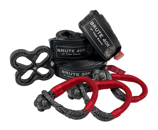 OVS R.D.L Recovery Distribution Link, 4" X 8' Tree Savers (2), 5/8" Soft Shackles (3), And 30,000 Tow Strap Combo Kit