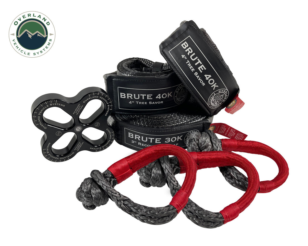 OVS R.D.L Recovery Distribution Link, 4" X 8' Tree Savers (2), 5/8" Soft Shackles (3), And 30,000 Tow Strap Combo Kit