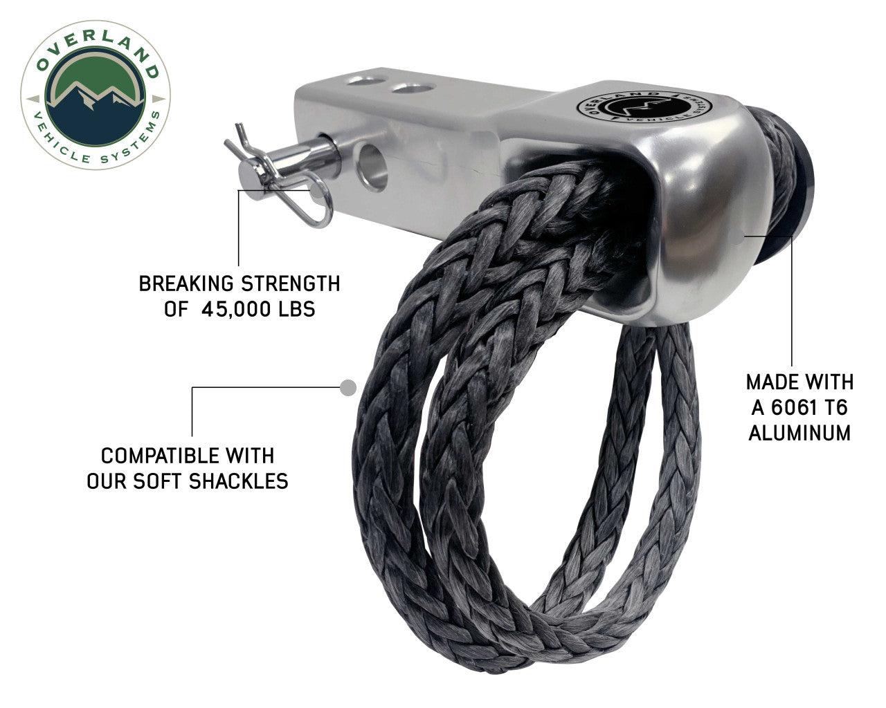 OVS Soft Shackle 5/8" With Collar 44,500 Lb. And Aluminum Receiver Mount Combo Kit