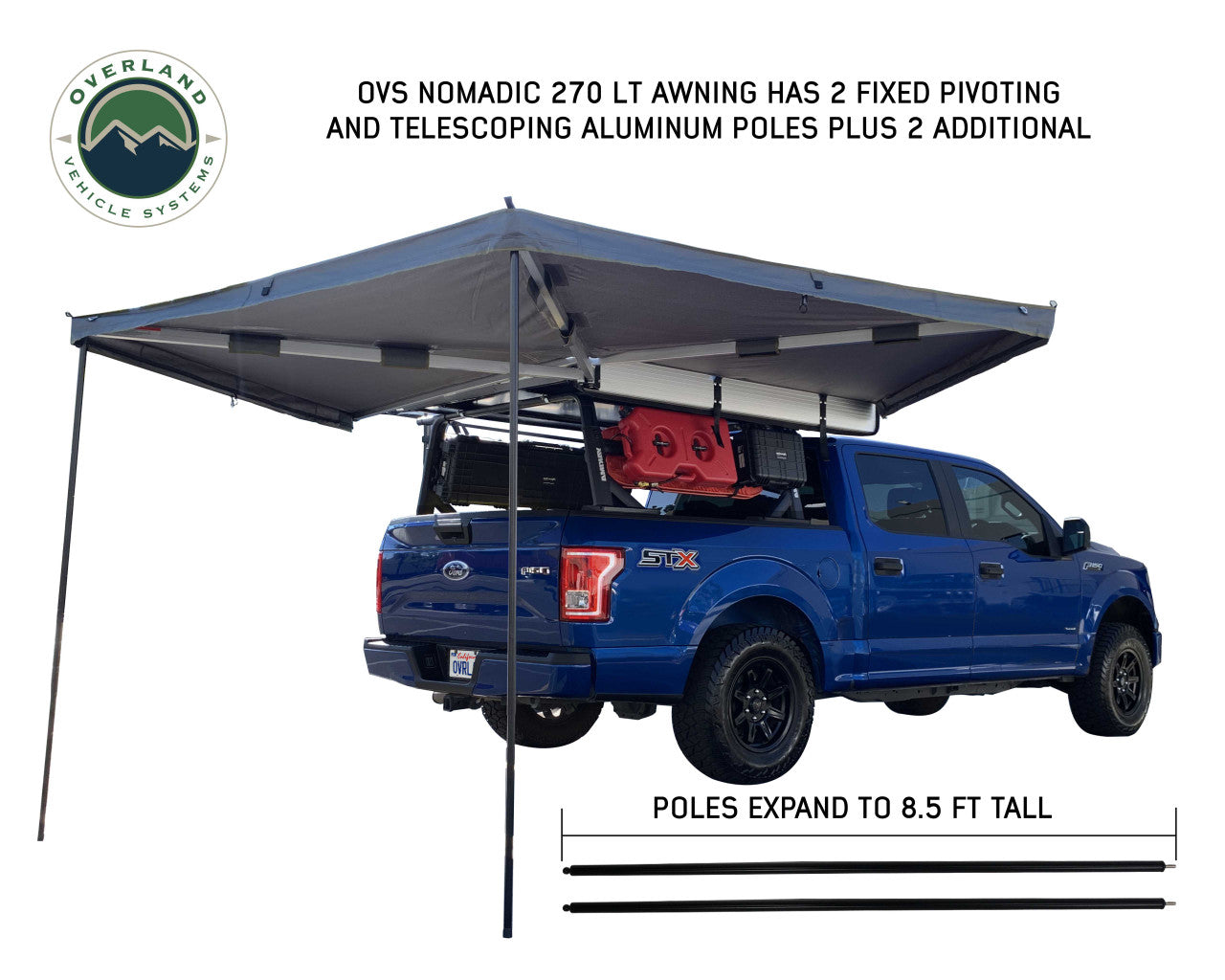 OVS Nomadic 270 LT Awning - Passenger Side 270 Degree Awning - Dark Gray With Black Travel Cover