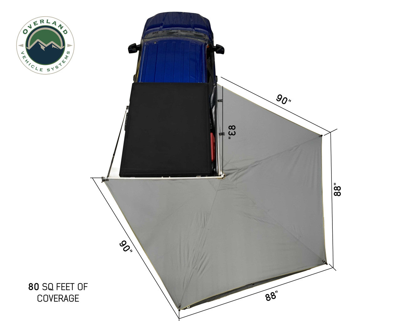 OVS Nomadic 270 LT Awning - Passenger Side 270 Degree Awning - Dark Gray With Black Travel Cover