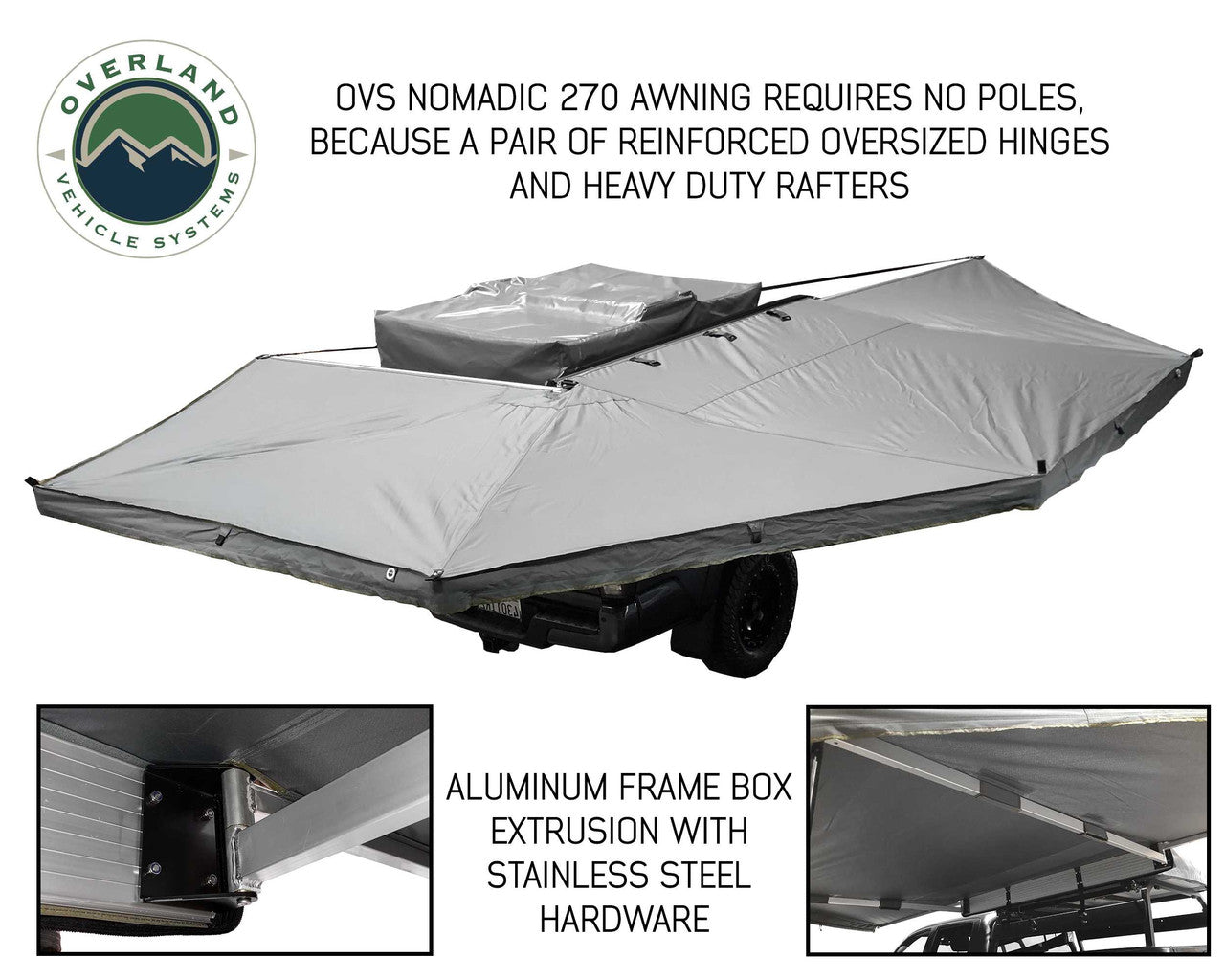 OVS Nomadic Awning 270 Degree - Passenger Side Dark Gray Awning With Black Cover