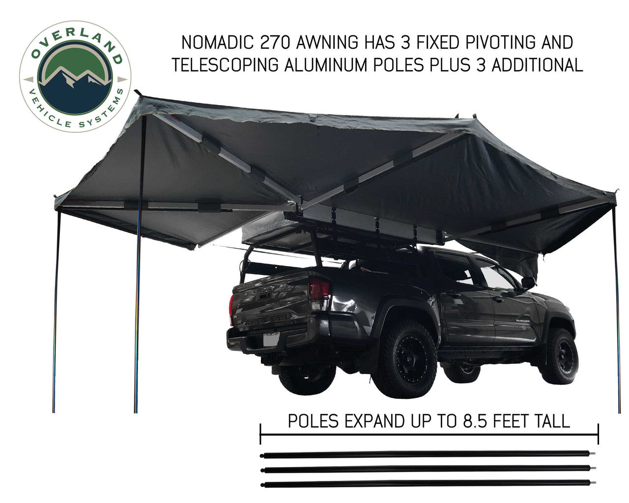 OVS Nomadic Awning 270 Degree - Passenger Side Dark Gray Awning With Black Cover