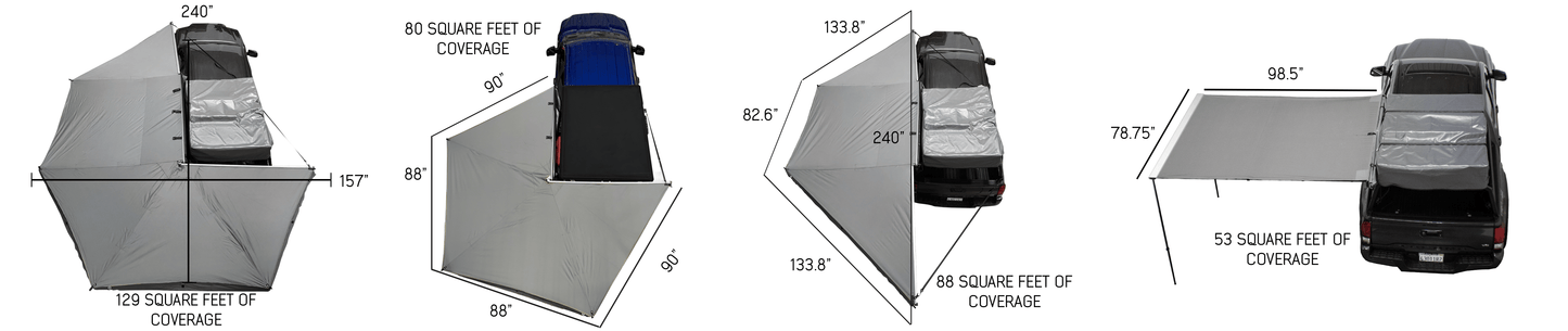 OVS Nomadic 270 LT Awning - Passenger Side 270 Degree Awning - Dark Gray With Black Travel Cover