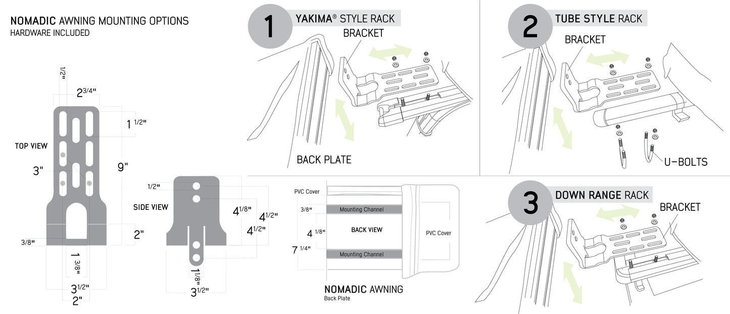 OVS Nomadic 270 LT Awning - Passenger Side 270 Degree Awning - Dark Gray With Black Travel Cover