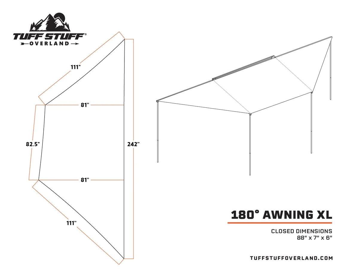 180 Degree Awning, XL, Driver or Passenger Side, Tuff Stuff Overland