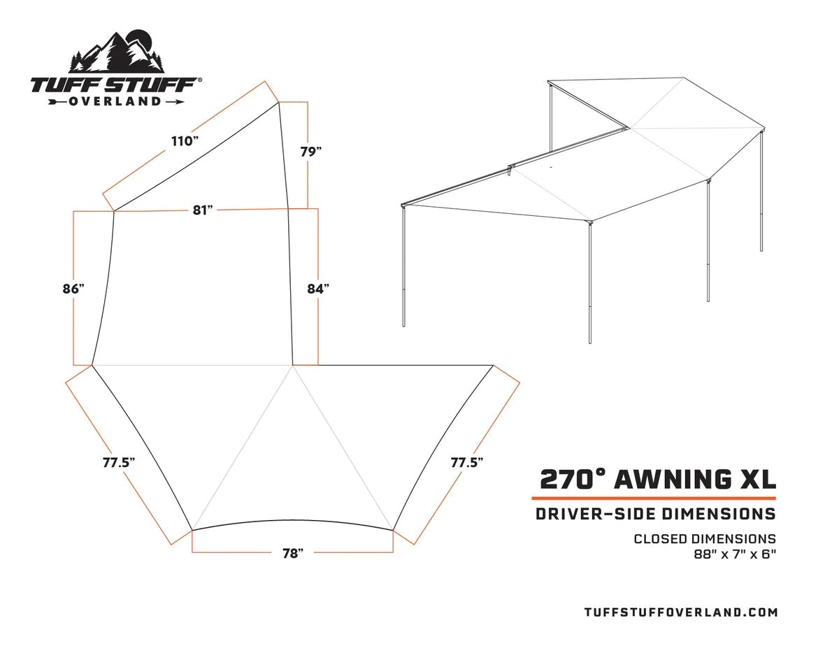 270 Degree Awning, XL, Driver Side, Tuff Stuff Overland