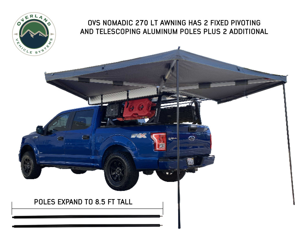 OVS Nomadic 270 LT Awning - Driver Side - Dark Gray 270 Degree Awning With Black Cover