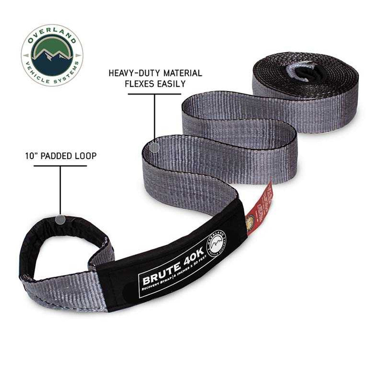 OVS Tow Strap 4" X 30' Gray With Black Ends & Storage Bag