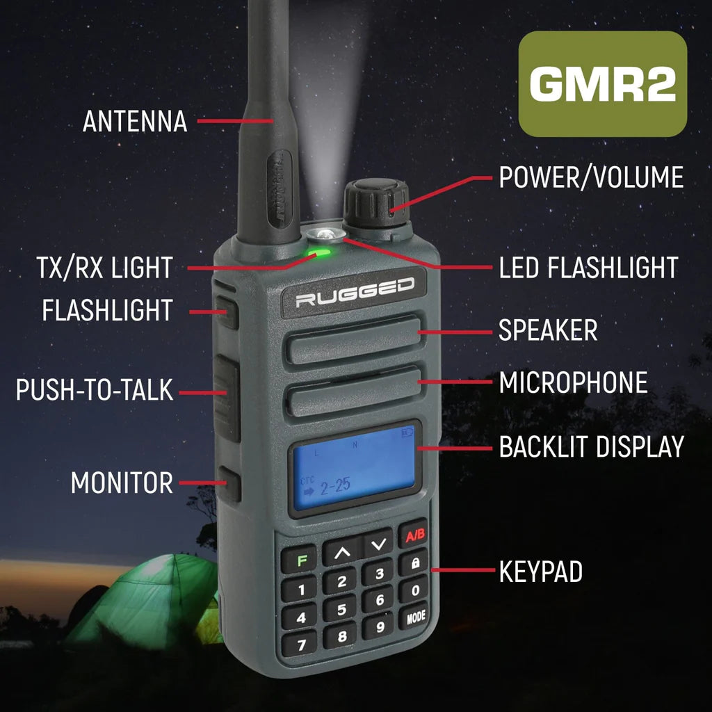 Rugged Radios GMRS Two Way Handheld Radios - Grey