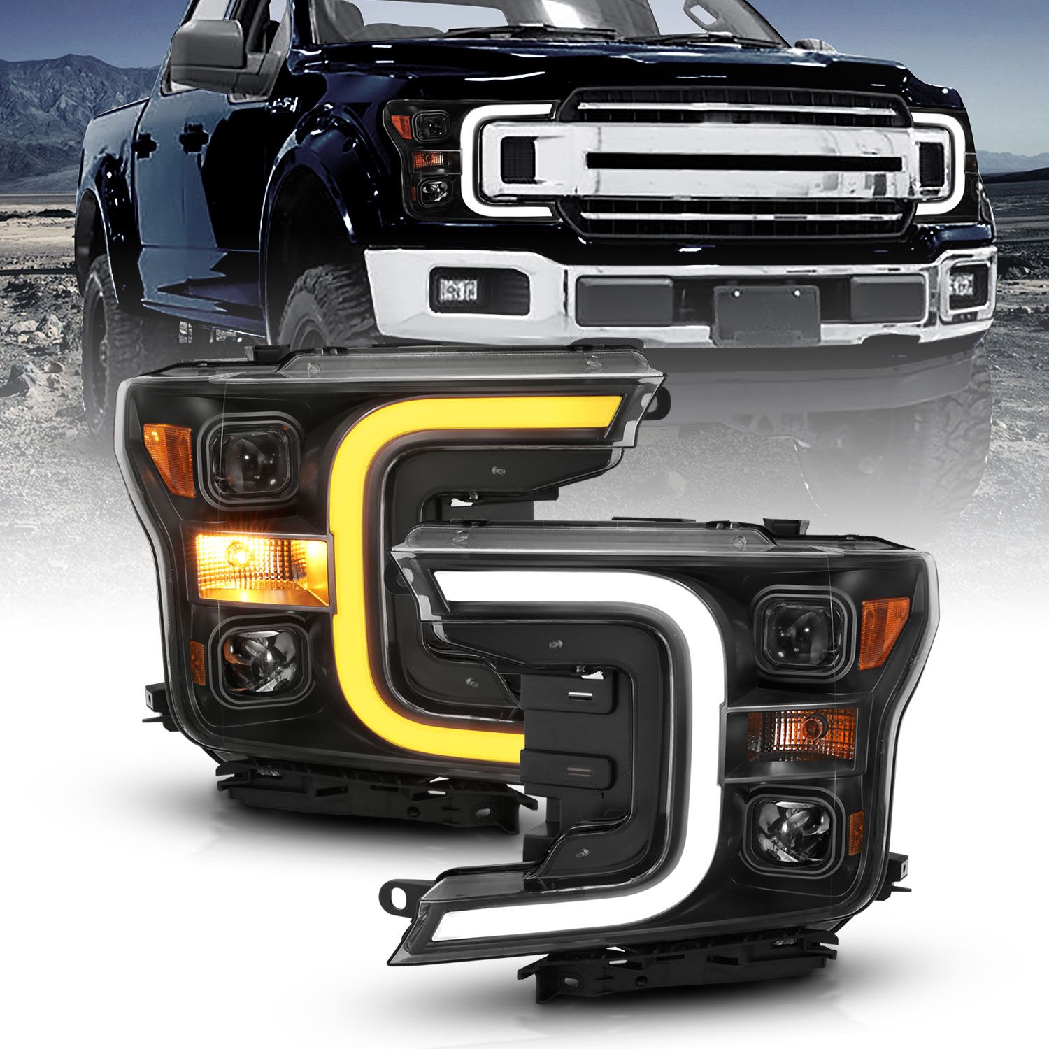 Anzo Projector C Bar Style Switchback Headlights Black Ford F150 2018-2020 - Mid-Atlantic Off-Roading