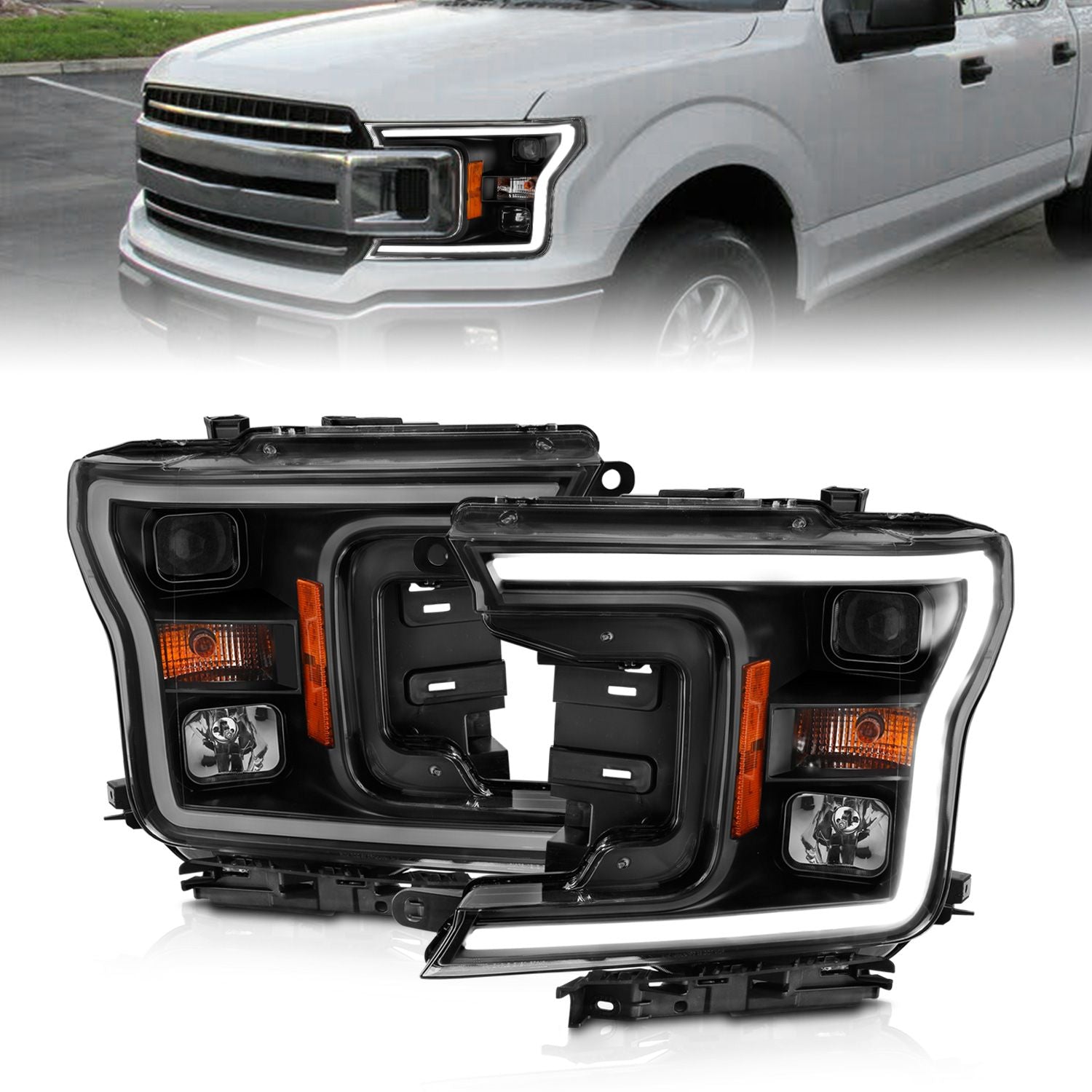 Anzo Projector LED Plank Style Headlights Black Ford F150 2018-2020 - Mid-Atlantic Off-Roading