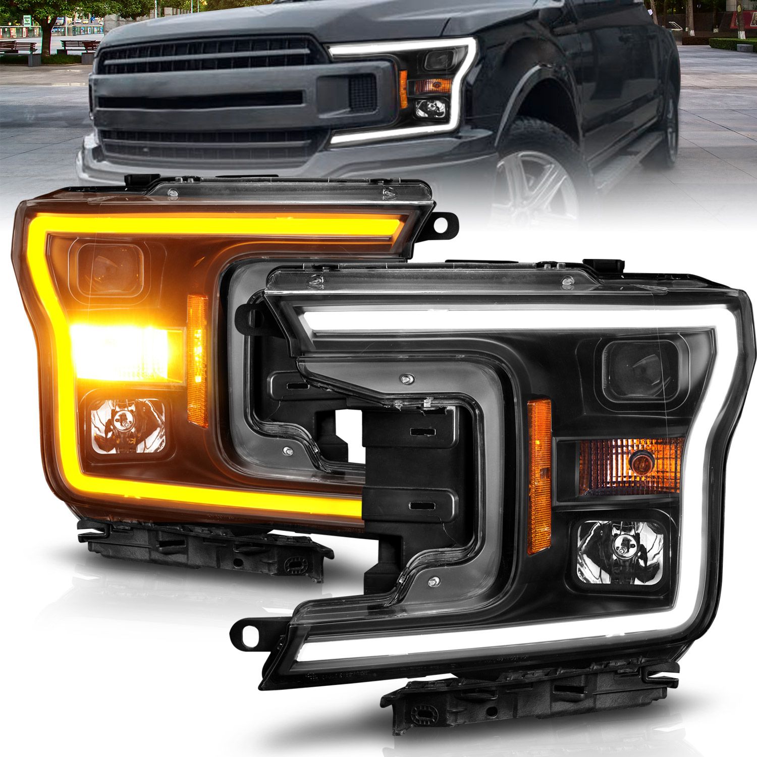 Anzo Projector Plank Style Switchback Headlights Black Ford F150 2018-2020 - Mid-Atlantic Off-Roading