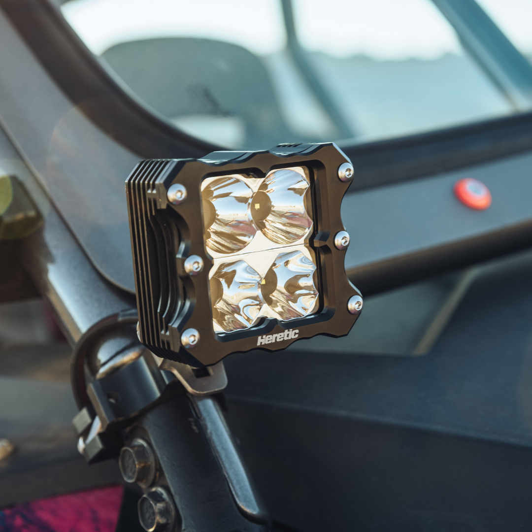 quattro led light mounted as a ditch light on a polaris